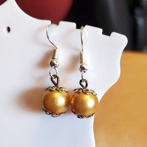 Silver Tone Hook Gold Plastic Bead Earrings Style
